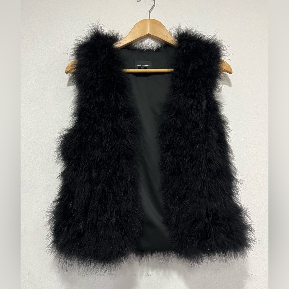 Club Monaco Black Genuine Feather Marabou Vest XS